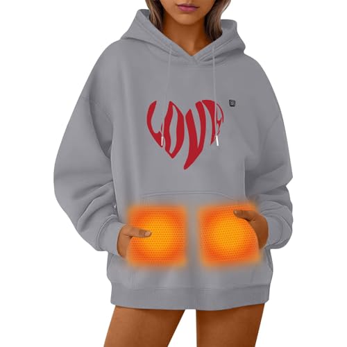 UHouse Beheizbarer Hoodie Damen Herren Kapuzenpullover Winter Beheizbare Pullover mit Kapuze Unisex Hoody Elektrische Beheizte Kapuzenpulli Outdoor Heizjacke Angebote Grau S von UHouse