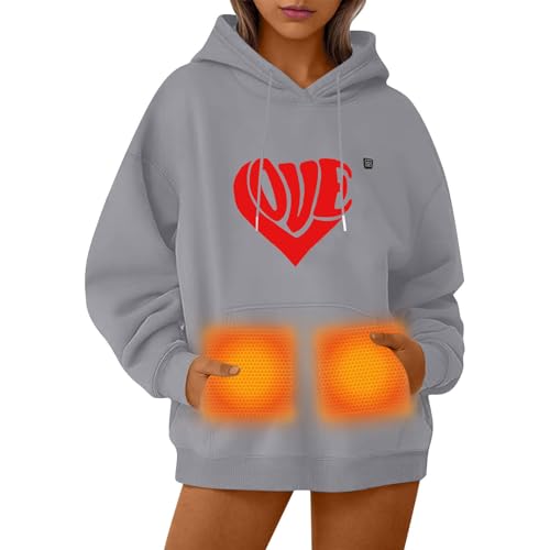 UHouse Beheizbarer Hoodie Damen Herren Kapuzenpullover Winter Beheizbare Pullover mit Kapuze Unisex Hoody Elektrische Beheizte Kapuzenpulli Outdoor Heizjacke 2025 Grau M von UHouse