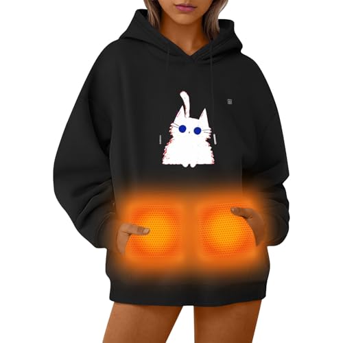 UHouse Beheizbarer Hoodie Damen Herren Kapuzenpullover Winter Beheizbare Pullover mit Kapuze Unisex Hoody Elektrische Beheizte Kapuzenpulli Outdoor Heizjacke 2025 Schwarz M von UHouse
