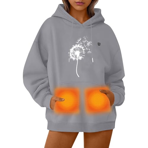 UHouse Beheizbarer Hoodie Damen Herren Kapuzenpullover Winter Beheizbare Pullover mit Kapuze Unisex Hoody Elektrische Beheizte Kapuzenpulli Outdoor Heizjacke Grau XL von UHouse