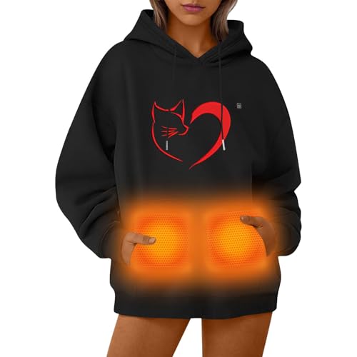 UHouse Beheizbarer Hoodie Damen Herren Kapuzenpullover Winter Beheizbare Pullover mit Kapuze Unisex Hoody Elektrische Beheizte Kapuzenpulli Outdoor Heizjacke Angebote des Tages Heute Schwarz L von UHouse