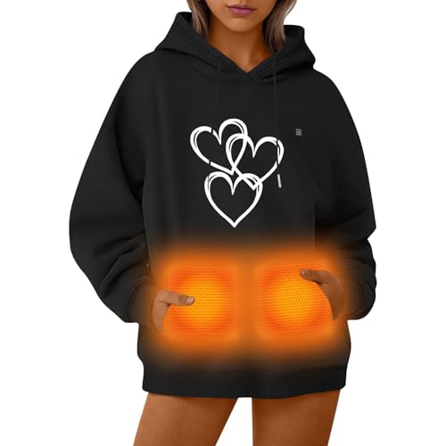 UHouse Beheizbarer Hoodie Damen Herren Kapuzenpullover Winter Beheizbare Pullover mit Kapuze Unisex Hoody Elektrische Beheizte Kapuzenpulli Outdoor Heizjacke 2025 Schwarz L von UHouse
