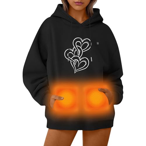 UHouse Beheizbarer Hoodie Damen Herren Kapuzenpullover Winter Beheizbare Pullover mit Kapuze Unisex Hoody Elektrische Beheizte Kapuzenpulli Outdoor Heizjacke 2025 Schwarz L von UHouse