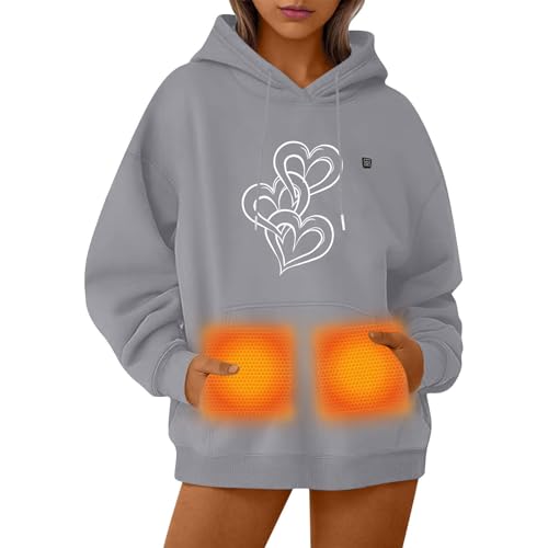 UHouse Beheizbarer Hoodie Damen Herren Kapuzenpullover Winter Beheizbare Pullover mit Kapuze Unisex Hoody Elektrische Beheizte Kapuzenpulli Outdoor Heizjacke Grau XL von UHouse