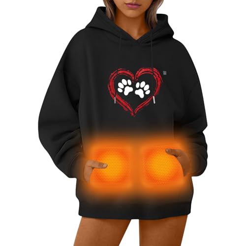 UHouse Beheizbarer Hoodie Damen Herren Kapuzenpullover Winter Beheizbare Pullover mit Kapuze Unisex Hoody Elektrische Beheizte Kapuzenpulli Outdoor Heizjacke 2025 Schwarz XXL von UHouse