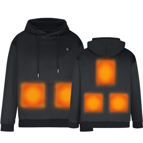 UHouse Beheizbarer Hoodie Damen Herren Kapuzenpullover Winter Beheizbare Pullover mit Kapuze Unisex Hoody Elektrische Beheizte Kapuzenpulli Outdoor Heizjacke Blitzangebote des Tages Schwarz S von UHouse