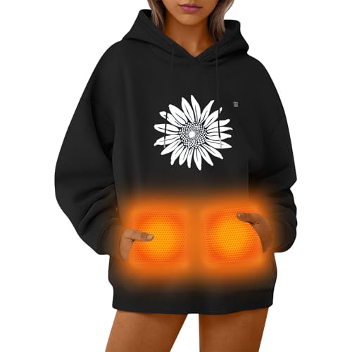 UHouse Beheizbarer Hoodie Damen Herren Kapuzenpullover Winter Beheizbare Pullover mit Kapuze Unisex Hoody Elektrische Beheizte Kapuzenpulli Outdoor Heizjacke Deals of The Day Schwarz XL von UHouse