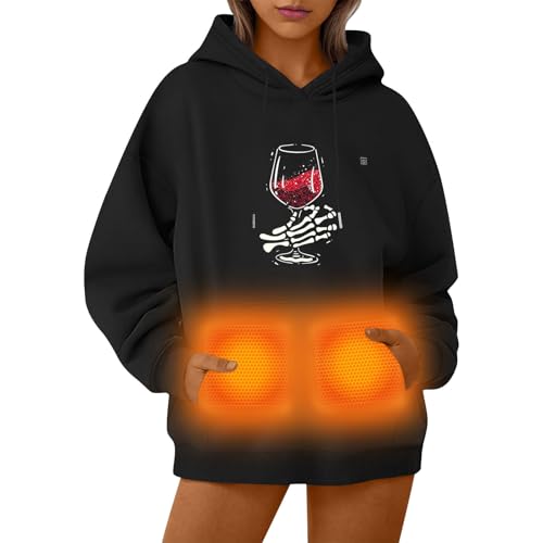 UHouse Beheizbarer Hoodie Damen Herren Kapuzenpullover Winter Beheizbare Pullover mit Kapuze Unisex Hoody Elektrische Beheizte Kapuzenpulli Outdoor Heizjacke Prime Schwarz XL von UHouse