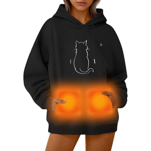 UHouse Beheizbarer Hoodie Damen Herren Kapuzenpullover Winter Beheizbare Pullover mit Kapuze Unisex Hoody Elektrische Beheizte Kapuzenpulli Outdoor Heizjacke 2025 Schwarz XL von UHouse