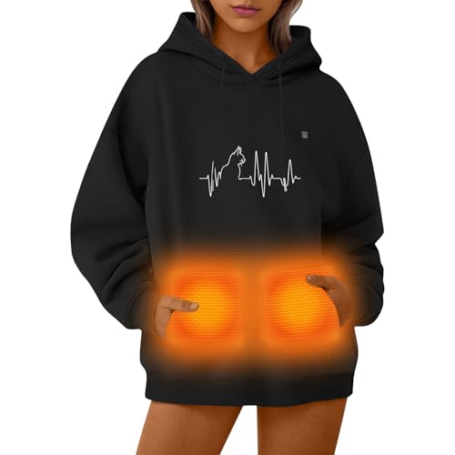 UHouse Beheizbarer Hoodie Damen Herren Kapuzenpullover Winter Beheizbare Pullover mit Kapuze Unisex Hoody Elektrische Beheizte Kapuzenpulli Outdoor Heizjacke Schwarz 3XL von UHouse