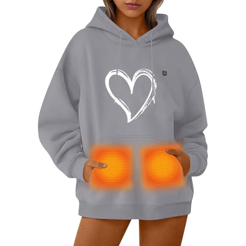 UHouse Beheizbarer Hoodie Damen Herren Kapuzenpullover Winter Beheizbare Pullover mit Kapuze Unisex Hoody Elektrische Beheizte Kapuzenpulli Outdoor Heizjacke Sale Angebote Grau S von UHouse