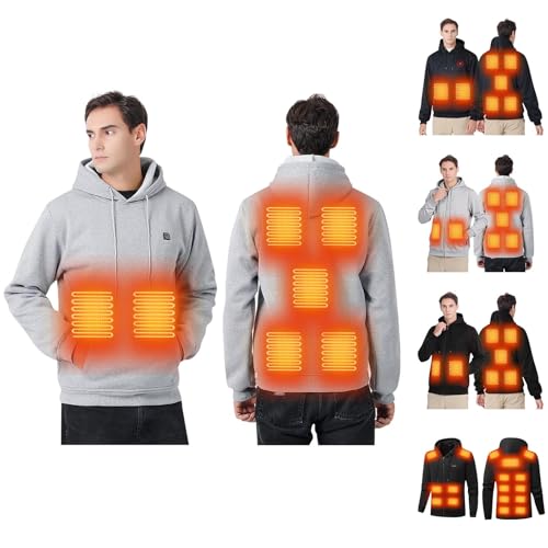 UHouse Beheizbarer Hoodie Herren Einstellbare Beheizbare Sweatjacke USB Winter Heizjacke mit 7 Heizzonen Hoody Männer Elektrische Beheizte Kapuzenpullover Grau M von UHouse