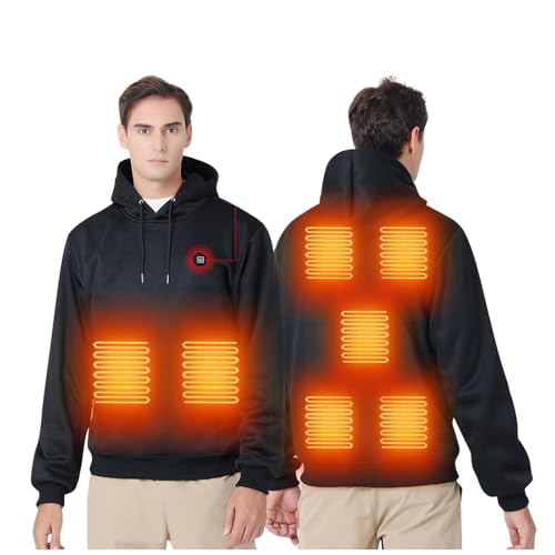 UHouse Beheizbarer Hoodie Herren Einstellbare Beheizbare Sweatjacke USB Winter Heizjacke mit 7 Heizzonen Hoody Männer Elektrische Beheizte Kapuzenpullover Schwarz XXL von UHouse