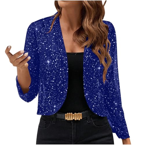 UHouse Bolero Damen Glitzer Cardigan Elegant Festliche Oberteile Party Jacke Pailletten Bolerojacke Leicht Schulterjacke Trachten Strickjacke Shrug Outfit Festival Bluse Langarm Frauen Marineblau XXL von UHouse