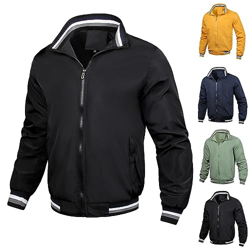 UHouse Bomberjacke Herren Leichte Dünne Übergangsjacke Herbst Blouson Stehkragen Freizeitjacke Bequeme Jacke Outdoor Herbstjacke Freizeit Jacket Bequeme Overshirt Einfarbig Prime Schwarz L von UHouse