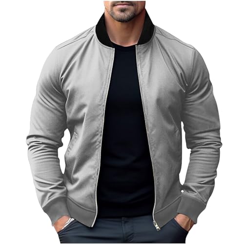 UHouse Bomberjacke Herren Leichte Dünne Übergangsjacke Herbst Blouson Stehkragen Freizeitjacke Bequeme Jacke Outdoor Herbstjacke Freizeit Jacket Bequeme Overshirt Einfarbig Winterjacke Grau S von UHouse