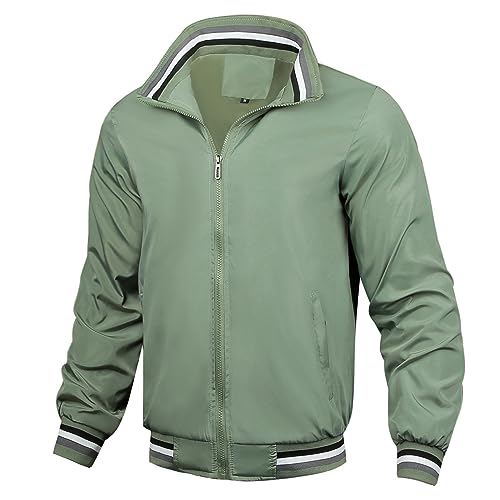 UHouse Bomberjacke Herren Leichte Dünne Übergangsjacke Herbst Blouson Stehkragen Freizeitjacke Bequeme Jacke Outdoor Herbstjacke Freizeit Jacket Bequeme Overshirt Einfarbig Winterjacke Grün 3XL von UHouse