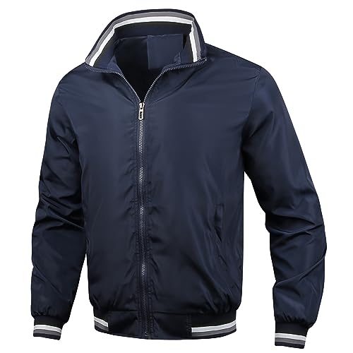 UHouse Bomberjacke Herren Leichte Dünne Übergangsjacke Herbst Blouson Stehkragen Freizeitjacke Bequeme Jacke Outdoor Herbstjacke Freizeit Jacket Einfarbig Overshirt Winter Kleidung Marineblau XL von UHouse