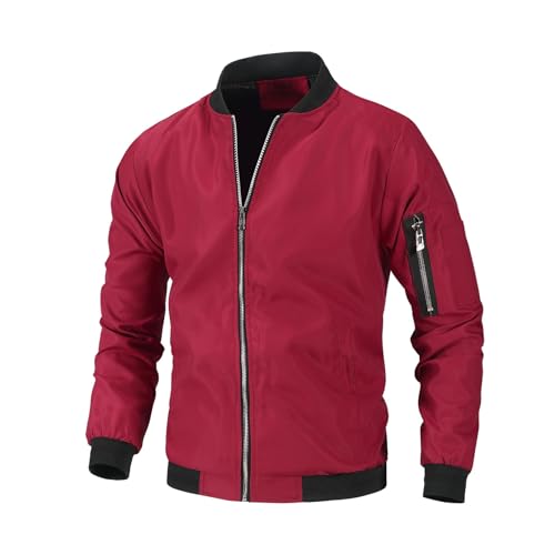 UHouse Bomberjacke Herren Übergangsjacke Freizeit Blouson Jacke mit Zip Taschen Sport Trainingsjacke Outdoor Jacken Sportlich Große Größen Freizeitjacke Hemdjacke Angebote Weinrot M von UHouse