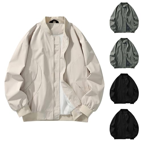 UHouse Bomberjacke Herren Wasserdicht Outdoor Übergangsjacke Leichte Windjacke Stehkragen Blouson ohne Kapuze Outdoorjacke Atmungsaktive Herbst Freizeitjacke Fahrradjacke Warehouse Deal Khaki S von UHouse