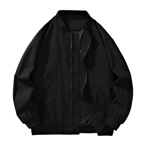 UHouse Bomberjacke Herren Wasserdicht Outdoor Übergangsjacke Leichte Windjacke Stehkragen Blouson ohne Kapuze Outdoorjacke Atmungsaktive Herbst Freizeitjacke Fahrradjacke Schwarz L von UHouse