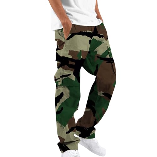 UHouse Camouflage Cargohose Herren Hose Sommer Baumwolle Cargo Hosen Baggy Arbeitshosen Männer Leichte Sommerhose Bequeme Freizeithose mit Gummizug Freizeit Pants Grün XL von UHouse
