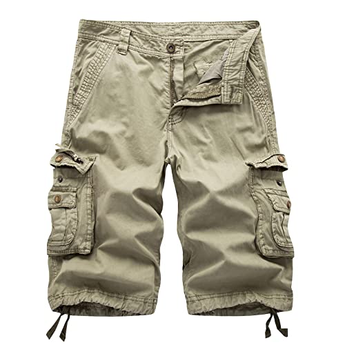UHouse Cargo Shorts 2/3 Herren Kurze Hosen Lang Baumwolle Sommer Cargohose Kurz Arbeitshose Männer Laufshorts mit Seitentaschen Outdoor Freizeitshorts Jeansshorts Sale Angebote Khaki XXL von UHouse