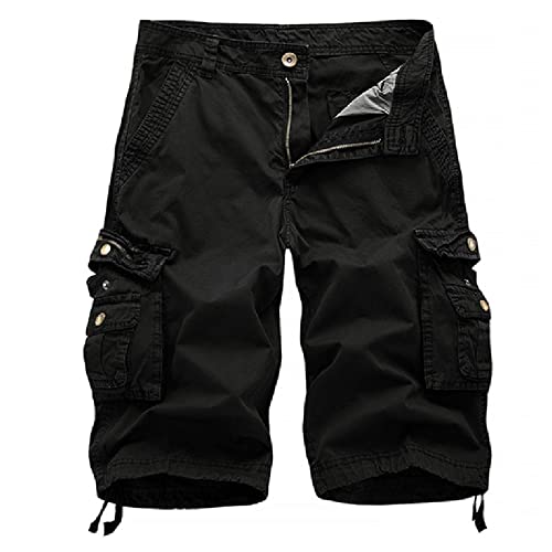 UHouse Cargo Shorts 2/3 Herren Kurze Hosen Lang Baumwolle Sommer Cargohose Kurz Arbeitshose Männer Laufshorts mit Seitentaschen Outdoor Freizeitshorts Jeansshorts Warehouse Deal Schwarz L von UHouse