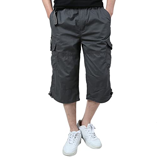 UHouse Cargo Shorts Herren 3/4 Baumwolle Cargohose Kurz Sommer Arbeitshose Männer Baggy Cargoshorts Oversize Laufshorts mit Seitentaschen Freizeitshorts Kurze Jogginghose Sale Grau XXL von UHouse