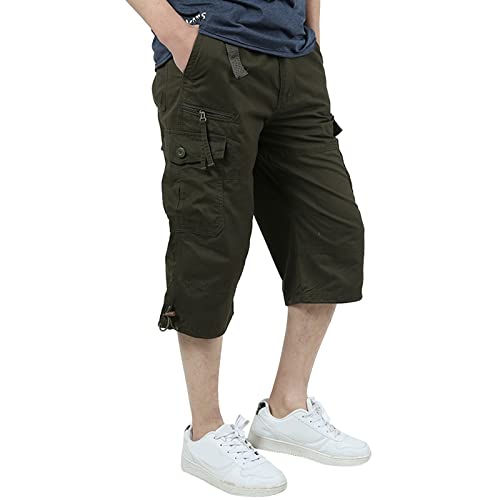 UHouse Cargo Shorts Herren 3/4 Baumwolle Cargohose Kurz Sommer Arbeitshose Männer Baggy Cargoshorts Oversize Laufshorts mit Seitentaschen Freizeitshorts Kurze Jogginghose Warehouse Deal Armee Grün XXL von UHouse