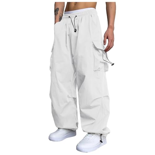 UHouse Cargohose Herren Freizeit Herren-Cargohosen Mode Baggy Cargo Hose Sport Freizeithose Weites Bein Stoffhose Seitentaschen Haremshose Alltag Herrenhosen Weiß M von UHouse