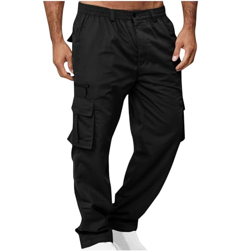 UHouse Cargohose Herren Freizeit Hosen Mode Herren-Cargohosen Regular Fit Cargo Hose Bequeme Stoffhose Leicht Sommerhose Lang Outdoor Herrenhosen Straight Leg Pants Schwarz XL von UHouse