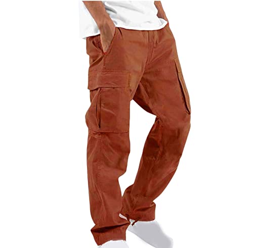UHouse Cargohose Herren Hose Sommer Baumwolle Cargo Hosen Baggy Arbeitshosen Männer Leichte Sommerhose Bequeme Freizeithose mit Gummizug Freizeit Einfarbig Pants Orange XXL von UHouse