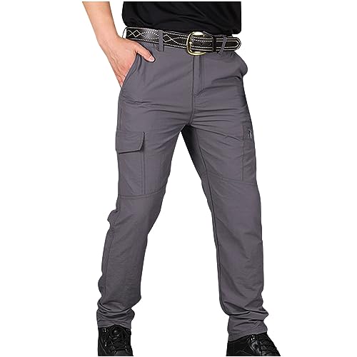 UHouse Cargohose Herren Hosen Taktische Hose Regular Fit Wanderhose Leichte Outdoorhose Bequeme Herrenhosen mit Seitentasche Sommer Trekkinghose Einfarbige Freizeithose Grau L von UHouse