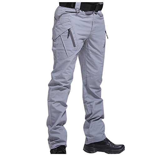 UHouse Cargohose Herren Taktische Hose Baumwolle Freizeithose Mode Regular Fit Outdoorhose Freizeit Trekkinghose Bequeme Stoffhose Tactical Herrenhosen Basic Militär Pants Grau L von UHouse