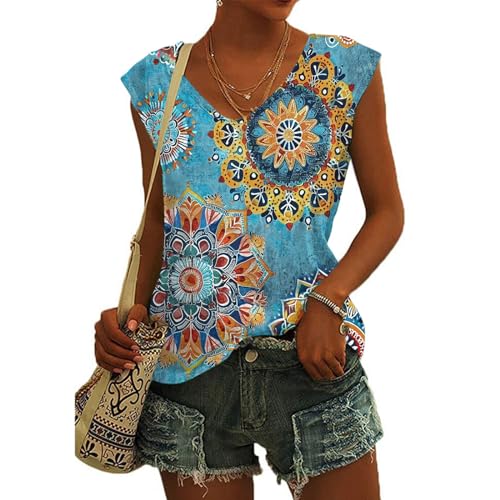 UHouse Damen Oberteile Sale Damen Shirt Freizeit Grafik Blusen & Tuniken Casual Baumwolle T-Shirts Teenager Tshirts Vintage Grafik Drucken Tunika Frau Rundhals Sommer Top Prime Marine L von UHouse