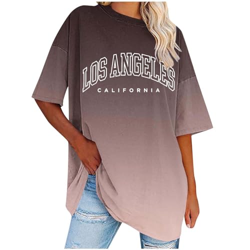 UHouse Damen Sale Damen Shirts Motiv Blusenshirt Freizeit Los Angeles Baumwolle Oberteile Frauen Tuniken Sommer Tshirts Frau Rundhals Basic Tops Sale Angebote Kaffee XXL von UHouse