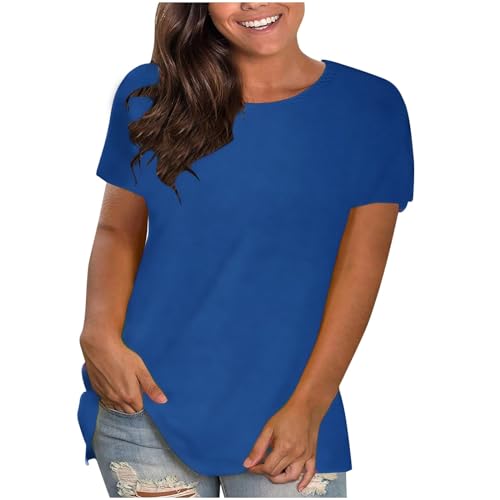 UHouse Damen Tshirt Sale Damen Tshirts Elegante Einfarbig Tuniken Casual Baumwolle T-Shirt Frau Longbluse Einfarbige Longshirt Rundhals Sommer Oberteil Angebote des Tages Heute Dunkelblau XXL von UHouse