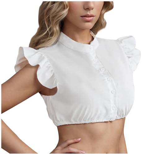 UHouse Dirndl Bluse Damen Flügelärmel Dirndlbluse Baumwolle Trachtenbluse V Ausschnitt Dirndlblusen Weiß Schlicht Tracht Blusen Elegant Oktoberfest Outfit Kurzarm Spitzenbluse Amazon Angebote Weiß M von UHouse
