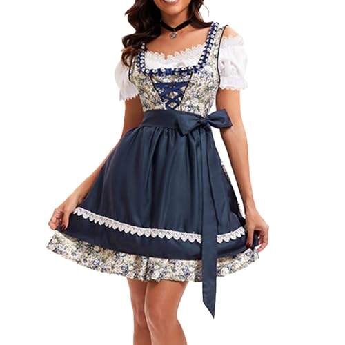 UHouse Dirndl Damen Midi Dirndlkleid Elegante Trachtenkleid für Oktoberfest Trachtenmode Dirndlkomplettsets Trachtenrock Frauen inkl. Dirndlbluse Trachten Kleid Schwarz XL von UHouse