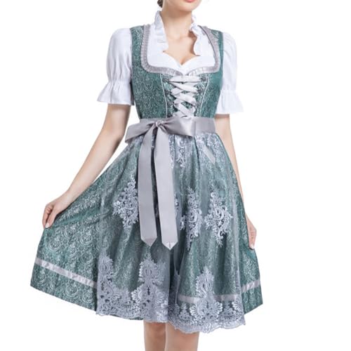 UHouse Dirndl Damen Midi Lang Dirndlkleid Spitzen Trachtenkleid Elegant Trachtenmode Oktoberfest mit Spitzenschürze Trachtenrock inkl. Dirndlschürze Grün XXL von UHouse