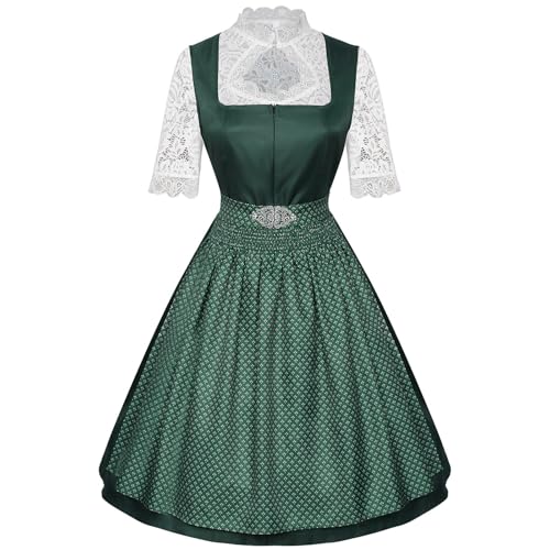 UHouse Dirndl Damen Midi Lang Elegante Spitze Dirndlkleid Trachtenkleid für Oktoberfest Trachtenrock Dirndlkomplettsets Trachtenmode Frauen inkl. Trachten Kleid Grün XL von UHouse