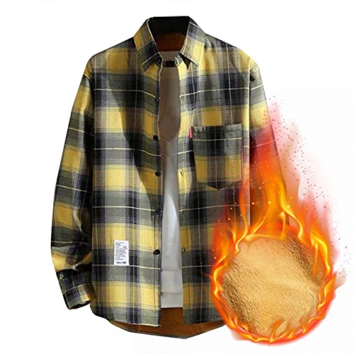 UHouse Flanellhemd Herren Angebote Kariertes Hemd Langarm Holzfällerhemd Gefüttert Hemdjacke Winter Dicke Karohemd mit Brusttasche Baumwolle Arbeitshemd Freizeit Overshirt Angebote Gelb XL von UHouse