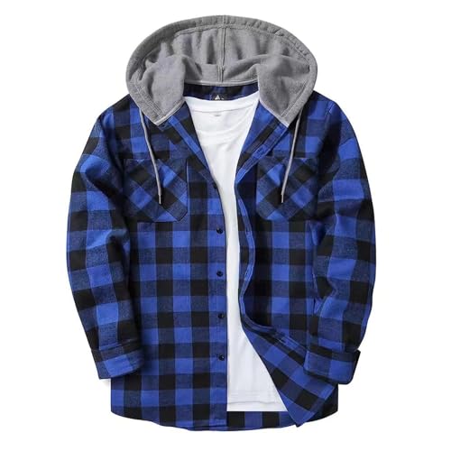 UHouse Flanellhemd Herren Hemd mit Kapuze Freizeit Herrenhemden Langarm Baumwolle Holzfällerhemd Karierte Hemden Flanell Freizeithemd Leichte Trachtenhemd Karohemd Warehouse Deal Blau M von UHouse