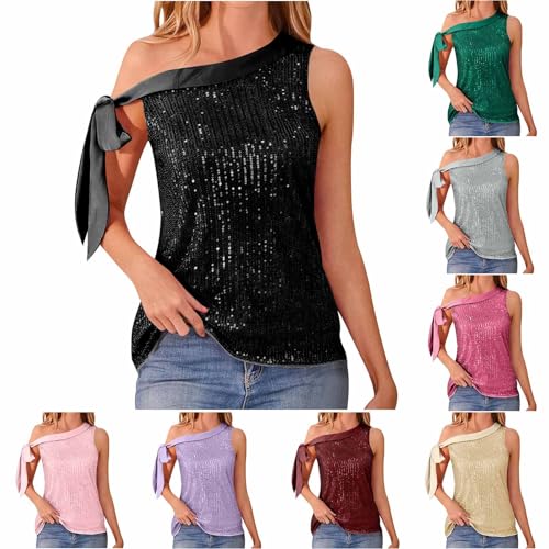 UHouse Glitzer Oberteile Damen Pailletten Top Party Tank Top Festliche Tanktop Karneval Oberteil Schulterfreies Bluse Baumwolle Shirt Ärmellose Trägershirt Meine Bestellungen Anzeigen Schwarz XXL von UHouse