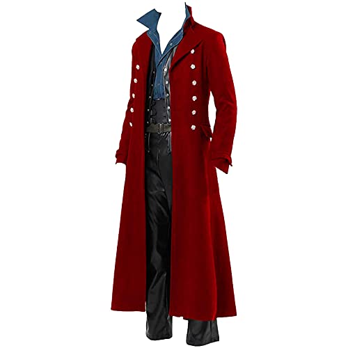 UHouse Halloween Kostüm Herren Steampunk Mantel Vintage Trenchcoat Stehkragen Mäntel Karneval Frack Langer Gehrock Männer Gothic Kleidung Vampir Cosplay Faschingskostüme Viktorianischen Rot XL von UHouse