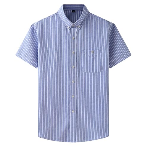 UHouse Hemd Herren Kurzarm Baumwolle Hemden Strand Freizeithemd Sommer Kurzarmhemd Basic Hawaii Hemd Business Oberhemden Oversized Strandhemd Gestreiftes Hawaiihemd Himmelblau XL von UHouse