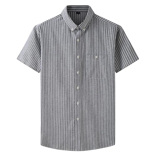 UHouse Hemd Herren Kurzarm Baumwolle Hemden Strand Freizeithemd Sommer Kurzarmhemd Basic Hawaii Hemd Business Oberhemden Oversized Strandhemd Gestreiftes Hawaiihemd Grau XL von UHouse