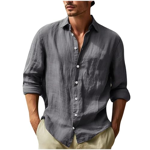 UHouse Hemd Herren Langarm Hemden Freizeit Herrenhemd Mode Musselin Freizeithemd Leichte Sommerhemd Bequeme Strandhemd Einfarbige Stehkragenhemd Lässig Fischerhemd Warehouse Deals Angebote Grau L von UHouse