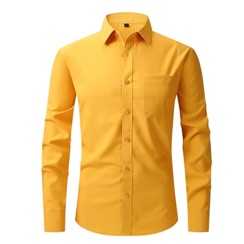 UHouse Hemd Herren Langarm Slim Fit Herrenhemd Baumwolle Freizeithemd Business Hemden Leichte Stehkragenhemd Stretch Anzug Hemd Bequeme Arbeitshemd Basic Oberhemden Gelb XXL von UHouse